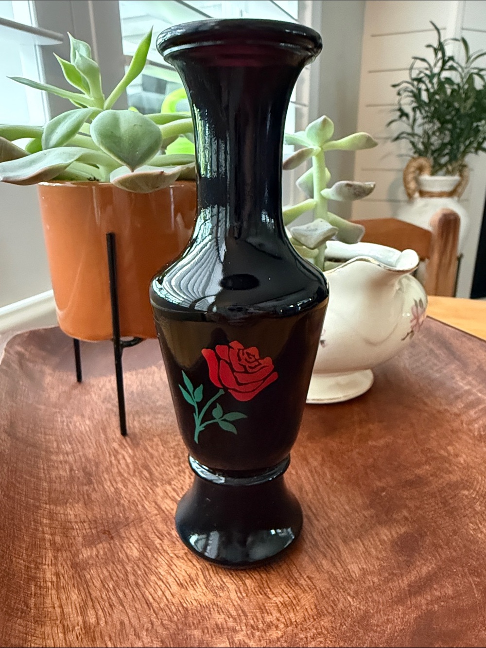 Vintage 1967 Wheaton Glass Co. Black Amethyst Rose Bud Vase Plant No.3